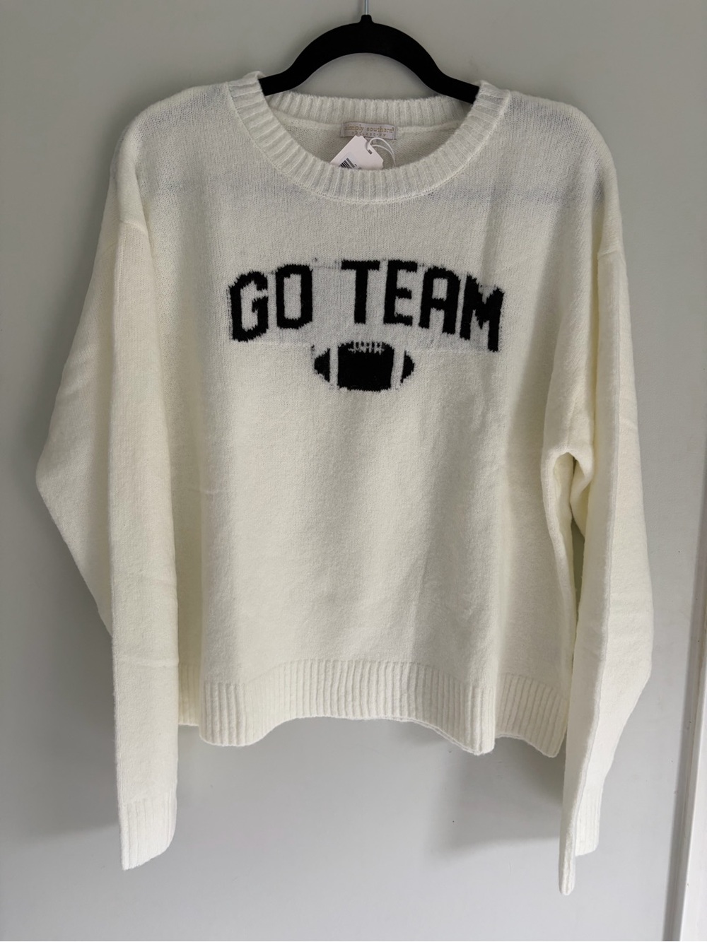 Simply Southern White Crewneck Sweater with Black 'GO TEAM' Graphic